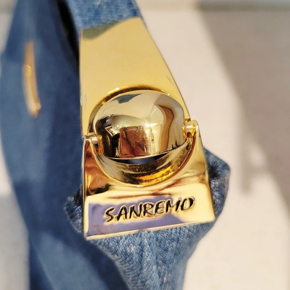NWOT San Remo Italia Moda Denim Hobo Bag with Gold Accents